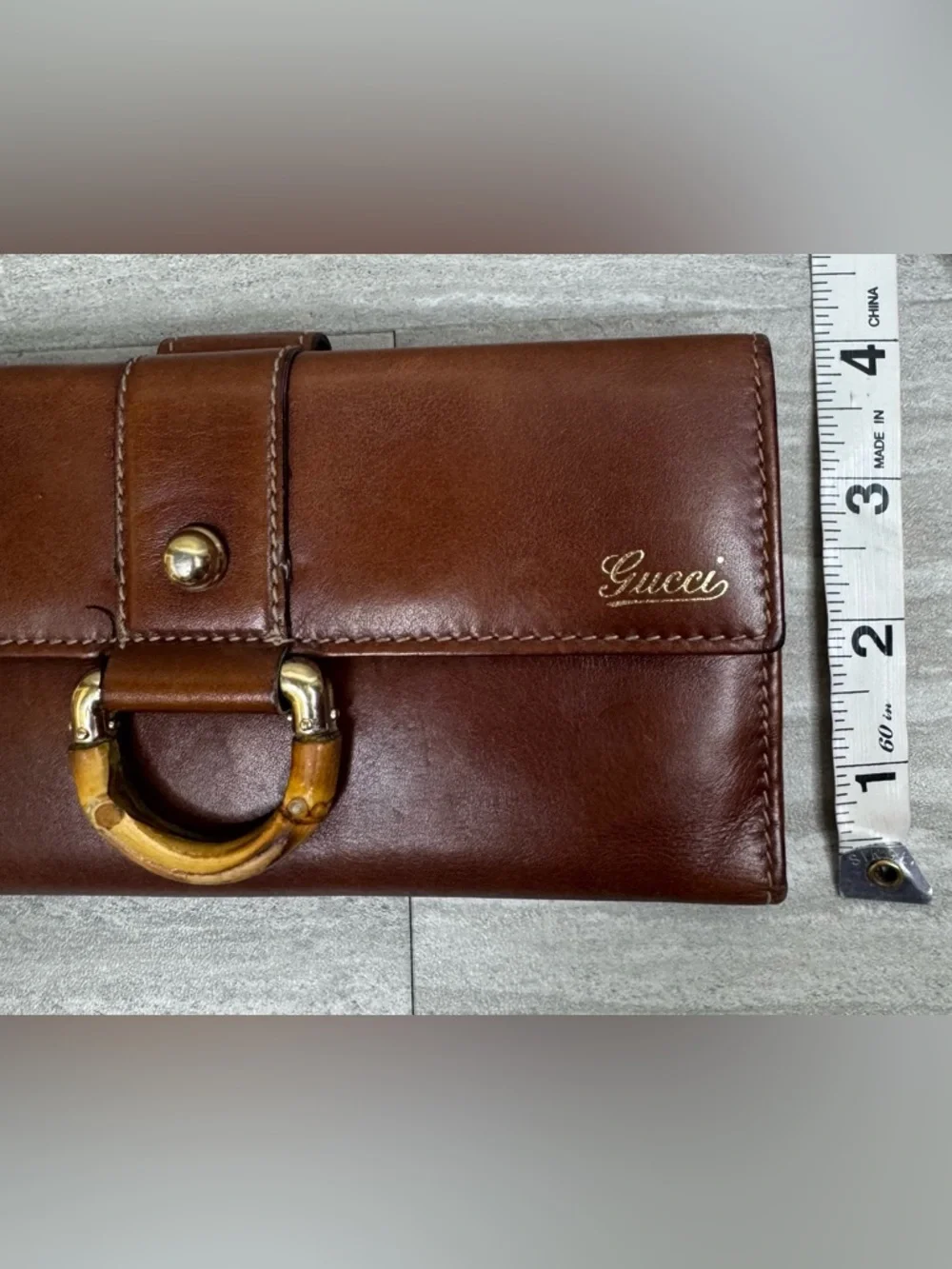 Gucci Bamboo Ring Continental Clutch Check Wallet Vintage - Picture 15 of 15